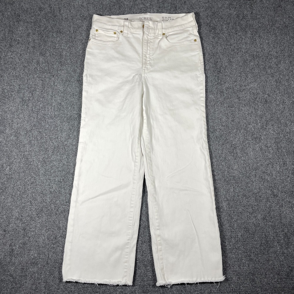 J Crew '96 High Rise Slim Wide Jeans Womens 28 White Stretch Casual #3660